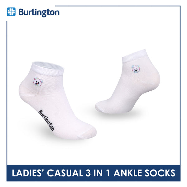 Burlington | Bearlington Ladie's Cotton Embroidered Casual Ankle Socks 3 pairs in a pack TBLE622-4