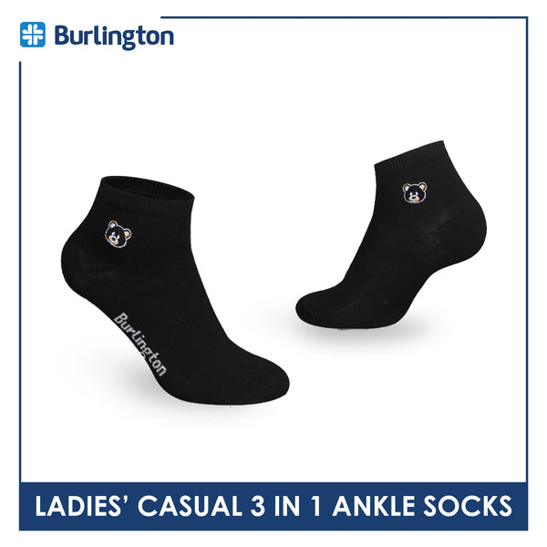 Burlington | Bearlington Ladie's Cotton Embroidered Casual Ankle Socks 3 pairs in a pack TBLE622-5