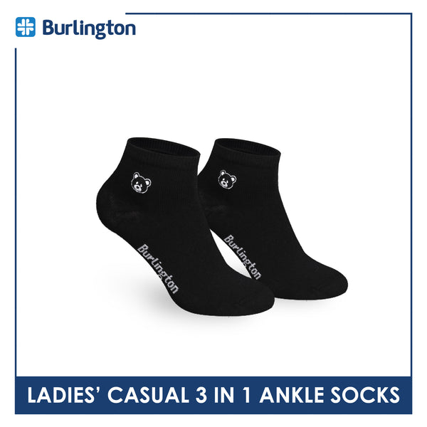 Burlington | Bearlington Ladie's Cotton Embroidered Casual Ankle Socks 3 pairs in a pack TBLE622-5