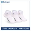 Burlington | Bearlington Ladie's Cotton Embroidered Casual Ankle Socks 3 pairs in a pack TBLE622-6