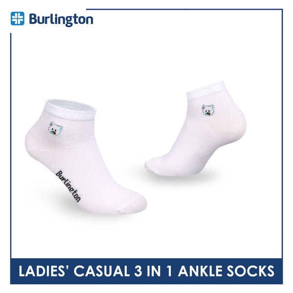 Burlington | Bearlington Ladie's Cotton Embroidered Casual Ankle Socks 3 pairs in a pack TBLE622-6