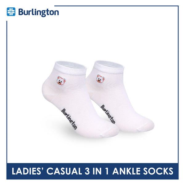 Burlington | Bearlington Ladie's Cotton Embroidered Casual Ankle Socks 3 pairs in a pack TBLE622-6