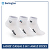 Burlington | Bearlington Ladie's Cotton Embroidered Casual Ankle Socks 3 pairs in a pack TBLE622-1