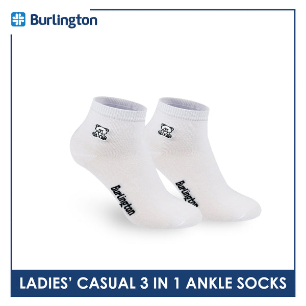 Burlington | Bearlington Ladie's Cotton Embroidered Casual Ankle Socks 3 pairs in a pack TBLE622-1