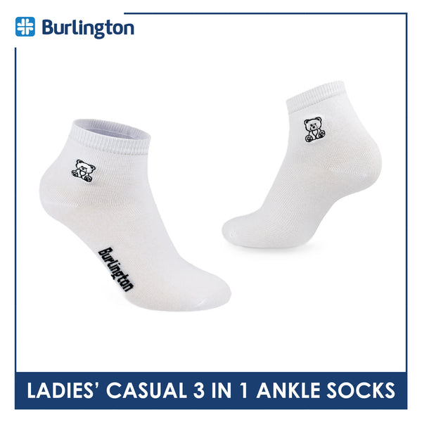 Burlington | Bearlington Ladie's Cotton Embroidered Casual Ankle Socks 3 pairs in a pack TBLE622-1