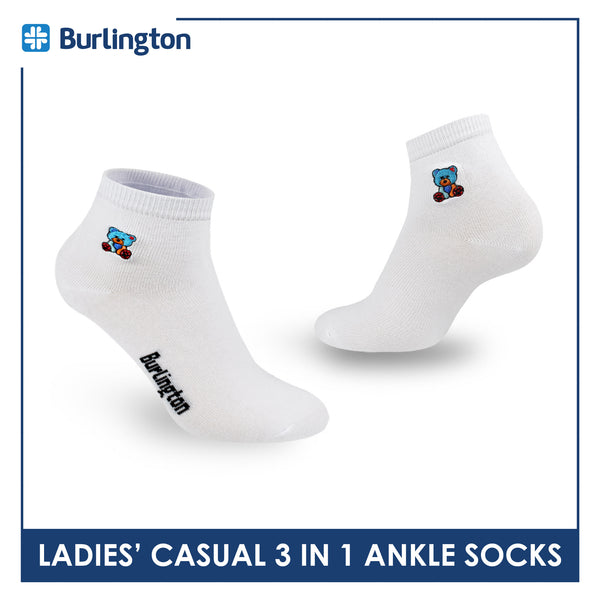 Burlington | Bearlington Ladie's Cotton Embroidered Casual Ankle Socks 3 pairs in a pack TBLE622-1