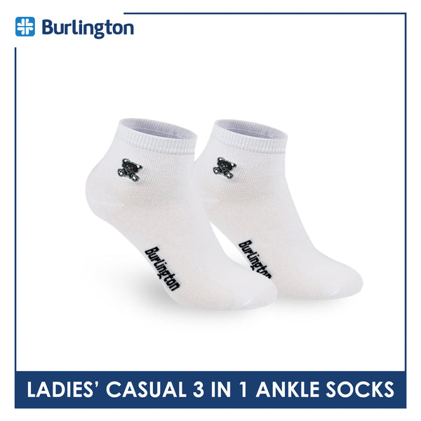 Burlington | Bearlington Ladie's Cotton Embroidered Casual Ankle Socks 3 pairs in a pack TBLE622-1