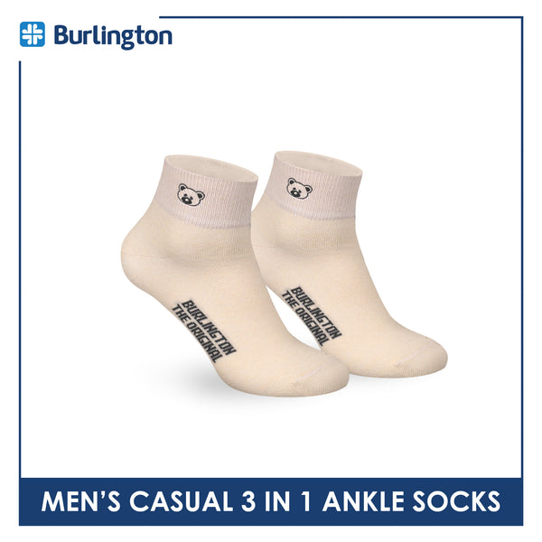 Burlington | Bearlington Men's Cotton Embroidered Casual Ankle Socks 3 pairs in a pack TBME142-1