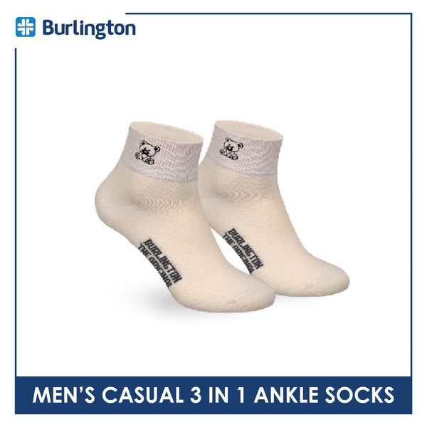 Burlington | Bearlington Men's Cotton Embroidered Casual Ankle Socks 3 pairs in a pack TBME142-2