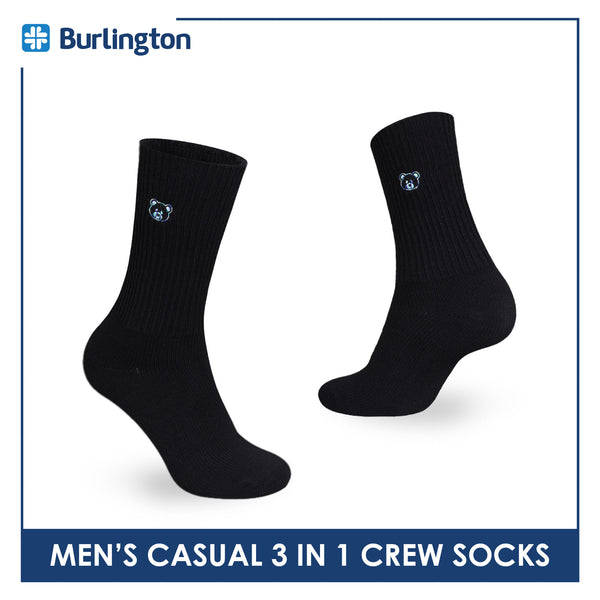 Burlington | Bearlington Men's Cotton Embroidered Casual Crew Socks 3 pairs in a pack TBME146-1