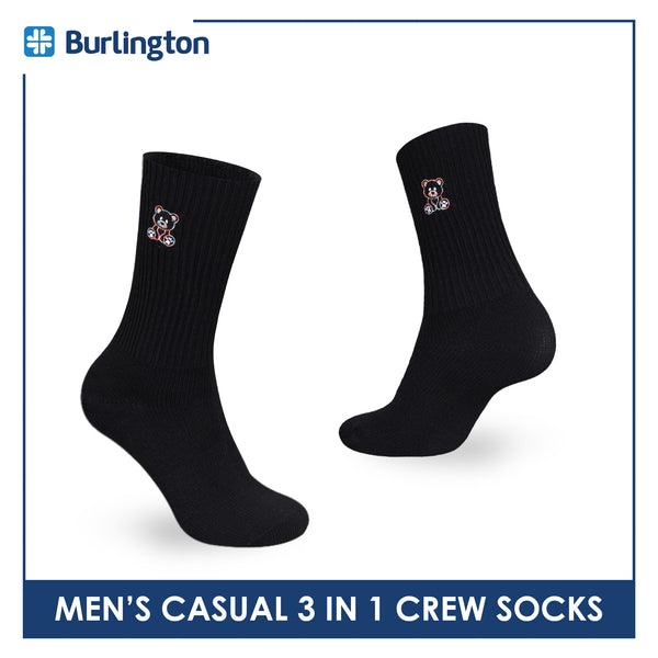 Burlington | Bearlington Men's Cotton Embroidered Casual Crew Socks 3 pairs in a pack TBME146-1