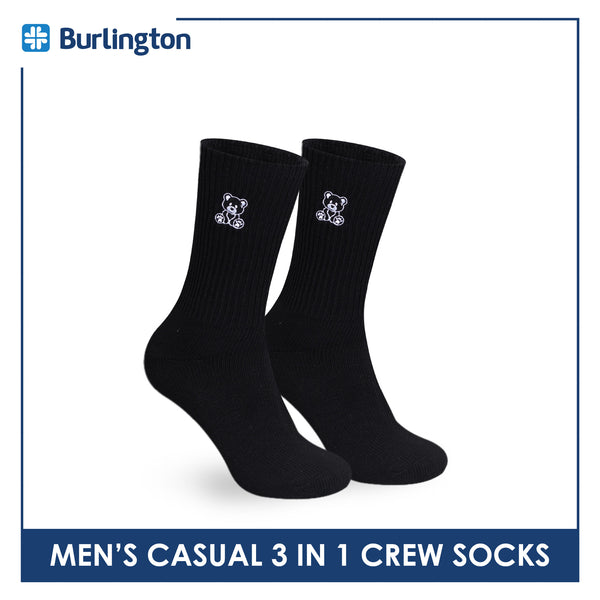 Burlington | Bearlington Men's Cotton Embroidered Casual Crew Socks 3 pairs in a pack TBME146-1