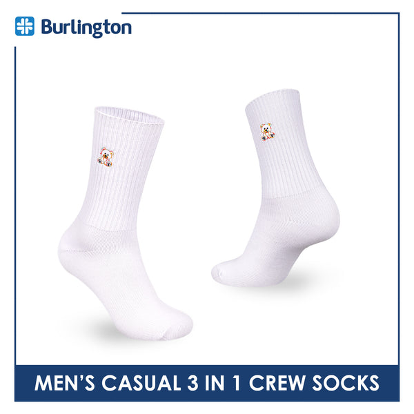 Burlington | Bearlington Men's Cotton Embroidered Casual Crew Socks 3 pairs in a pack TBME146-1