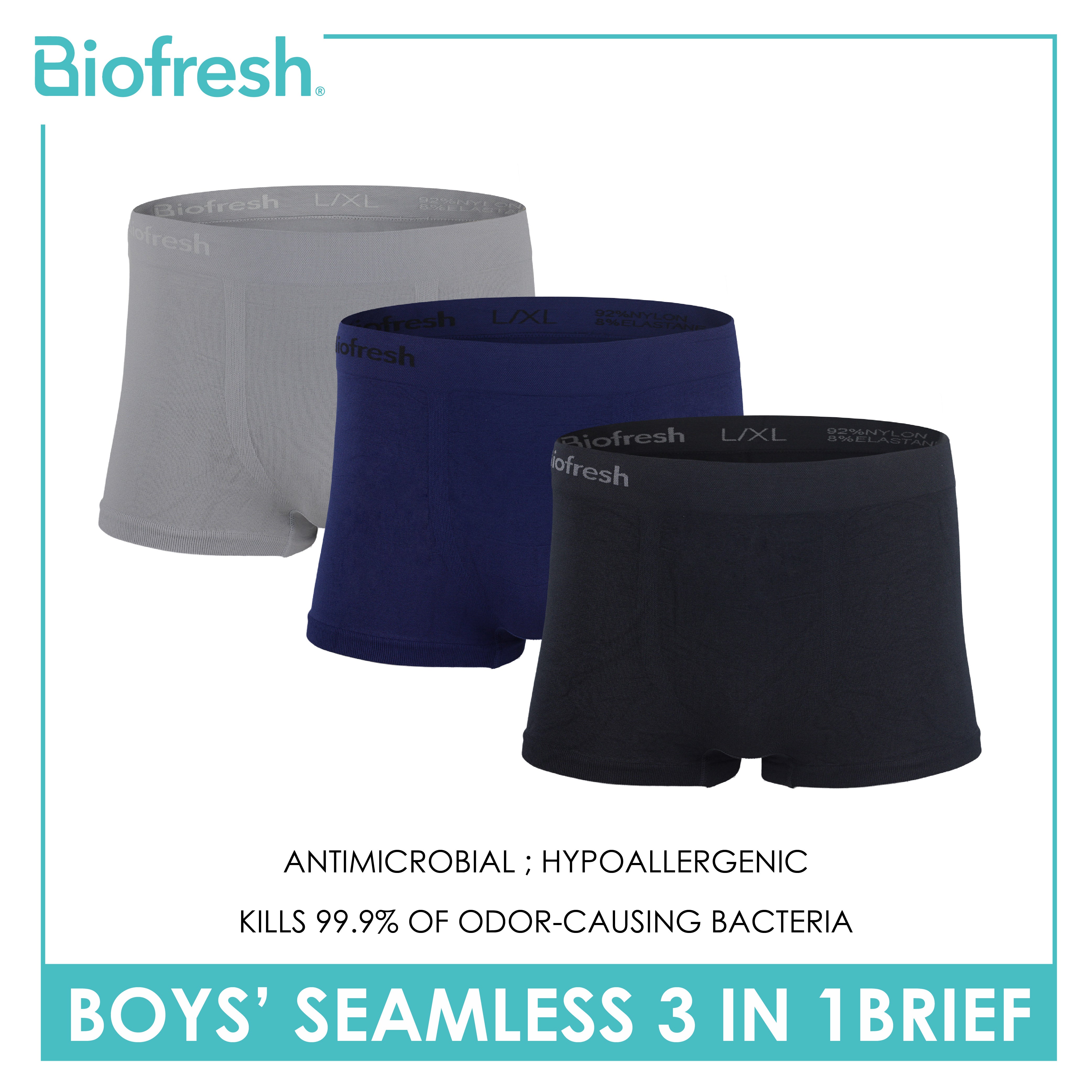 Biofresh Boy's Antimicrobial Seamless Boxer Brief 3 pieces in a pack UCBBG17
