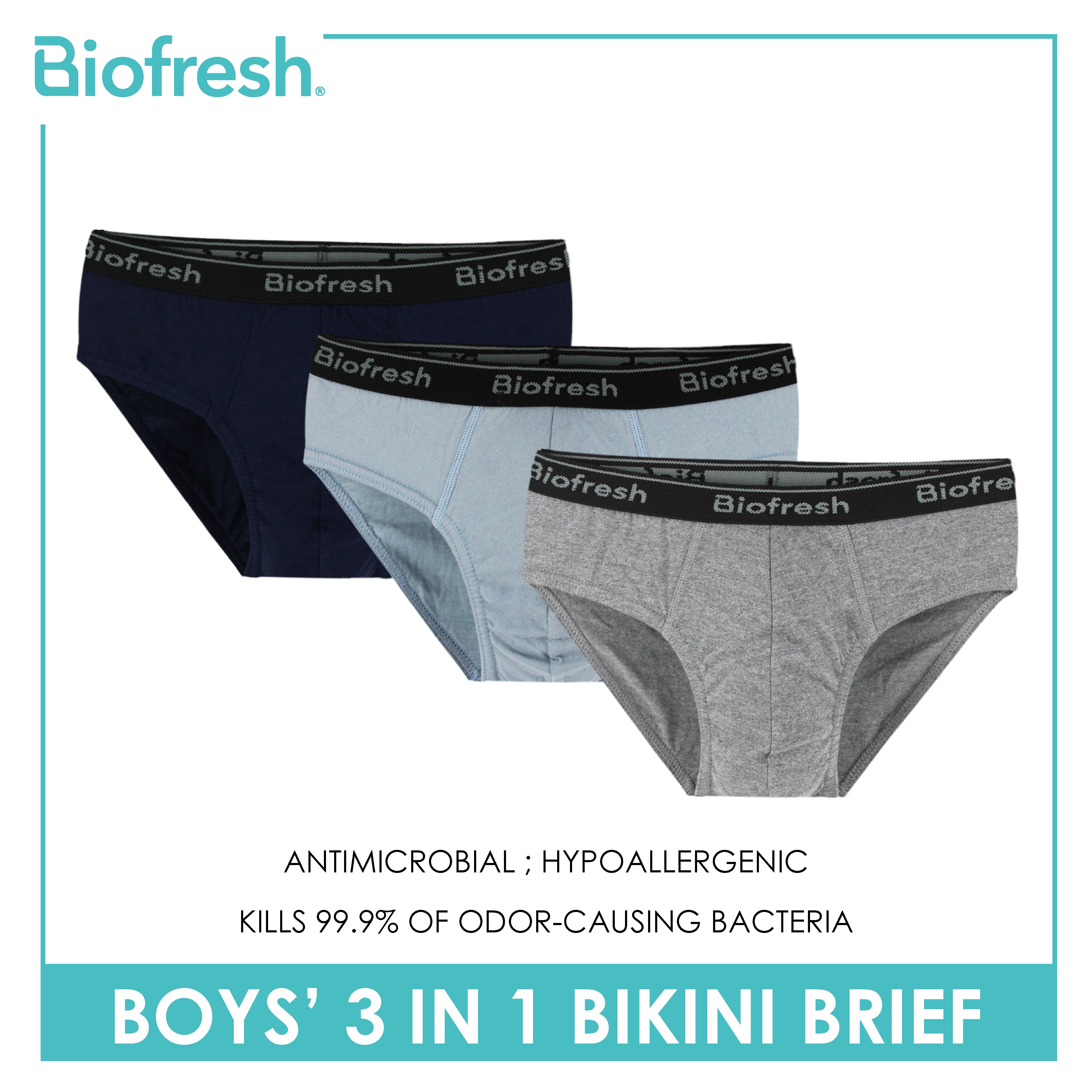 Biofresh Boys' Antimicrobial Cotton Bikini Brief 3 pieces in a pack UCBCG21
