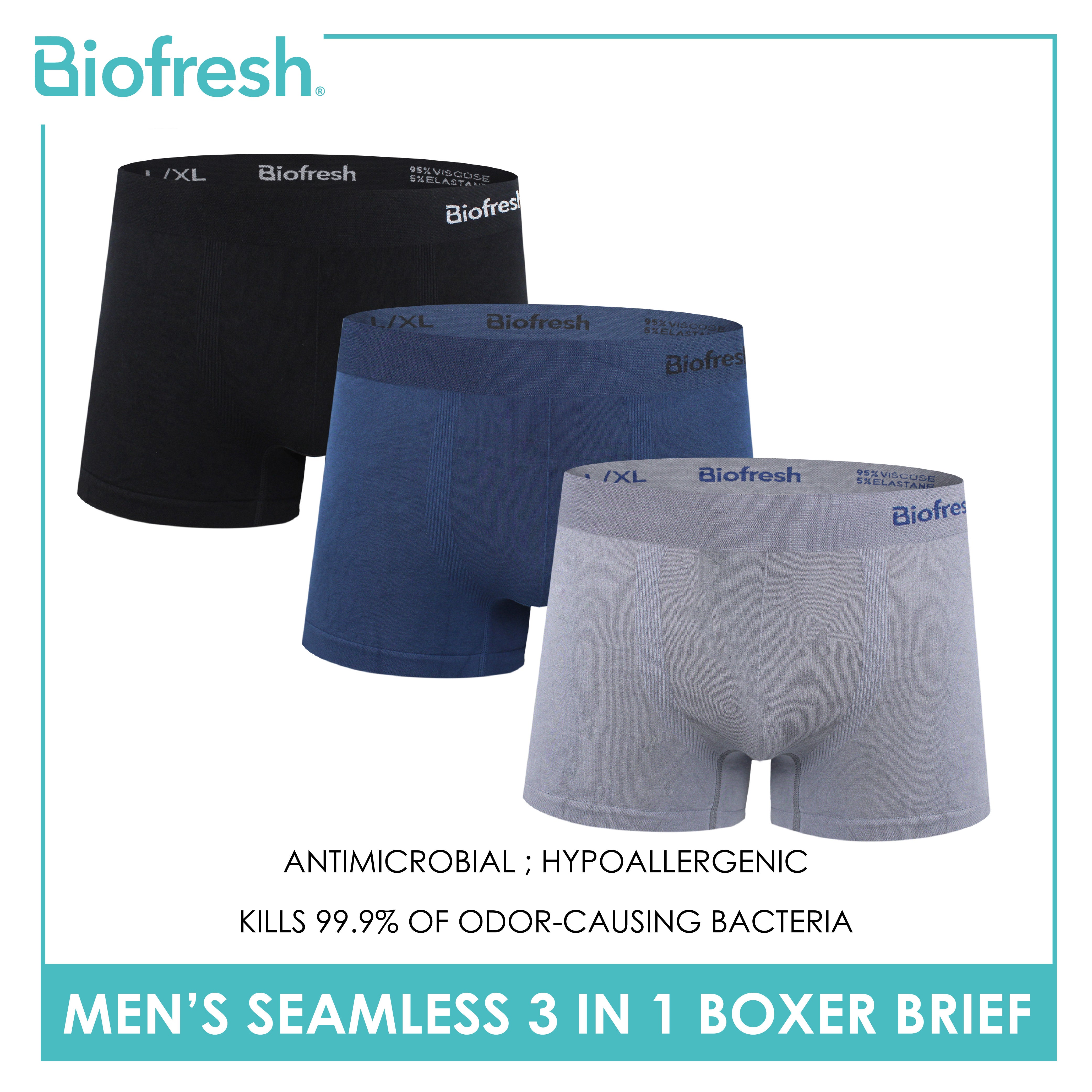 Biofresh Men's Antimicrobial Seamless Boxer Brief 3 pieces in a pack UMBBG23