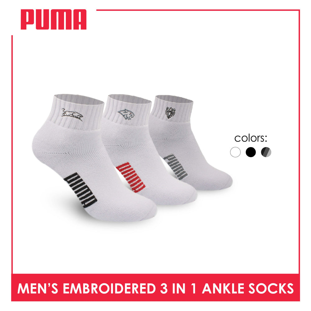 Puma Men’s Embroidered Thick Sports Ankle Socks 3 pairs in a pack PMSEG11