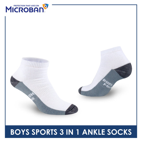 Microban Boys' Cotton Thick Sports Ankle Socks 3 pairs in a pack VBSKG15