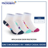 Microban Girls' Cotton Lite Thin Casual Ankle Socks 3 pairs in a pack VGCKG15