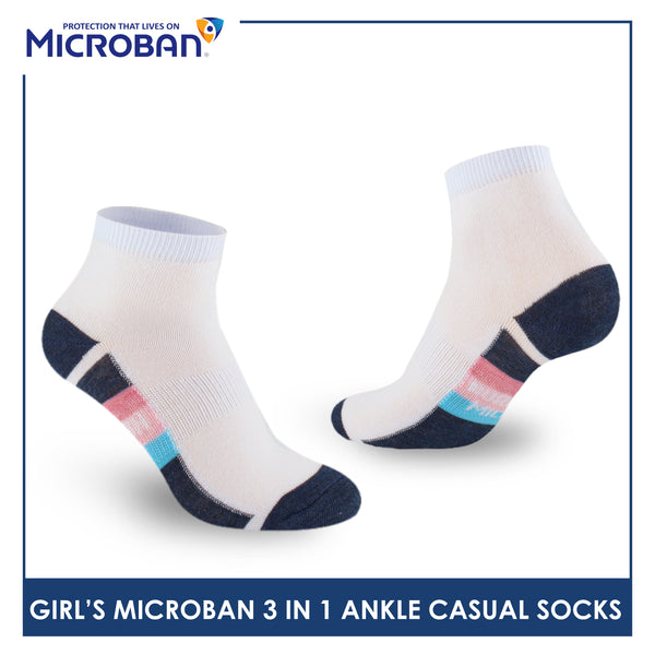 Microban Girls' Cotton Lite Thin Casual Ankle Socks 3 pairs in a pack VGCKG15