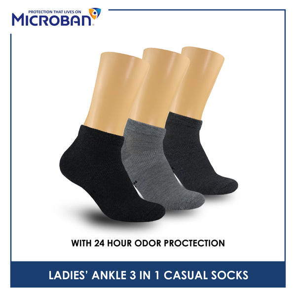 Microban Ladies’ Cotton Lite Thin Casual Ankle Socks 3 pairs in a pack VLCKG19