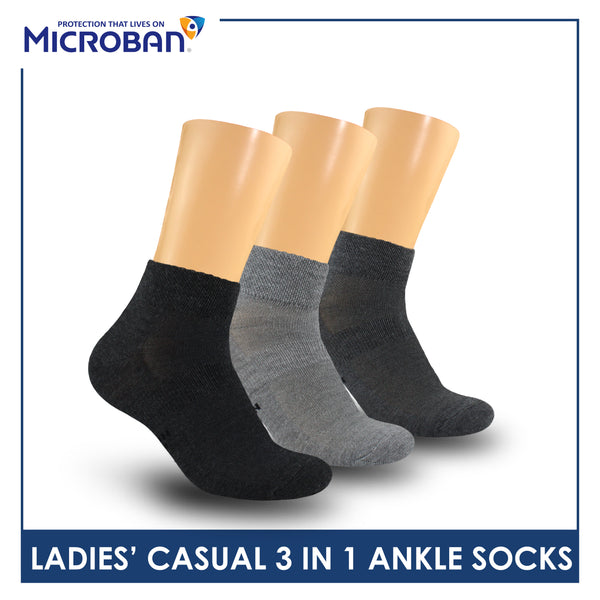 Microban Ladies’ Cotton Lite Thin Casual Ankle Socks 3 pairs in a pack VLCKG20