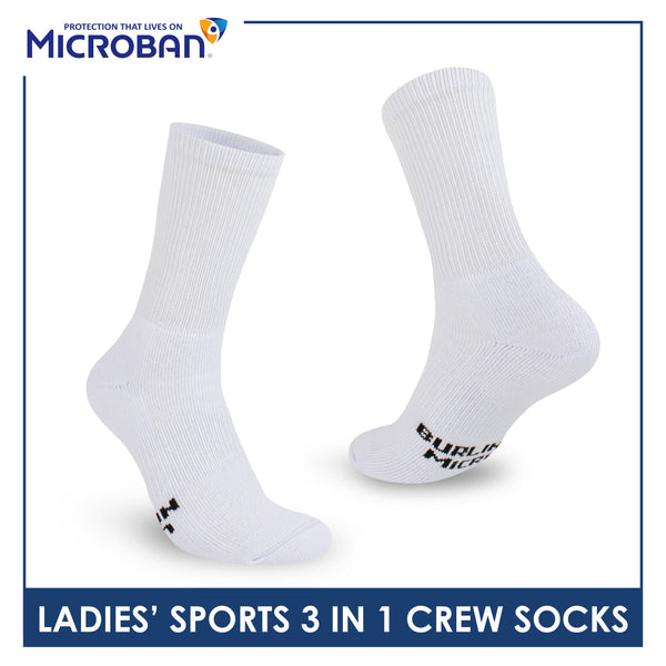 Microban Ladies' Cotton Thick Sports Crew Socks 3 pairs in a pack VLSKG16