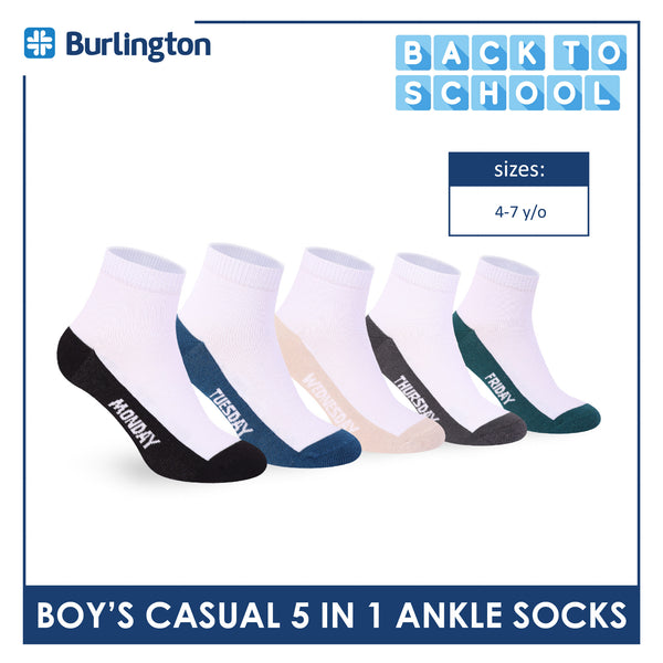 Burlington Boys’ Cotton Casual Ankle Socks 5 pairs in 1 pack BBCKG2F