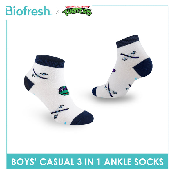 Biofresh | TMNT Boys’ Antimicrobial Cotton Lite Casual Ankle Socks 3 pairs in 1 pack NTRBCG534