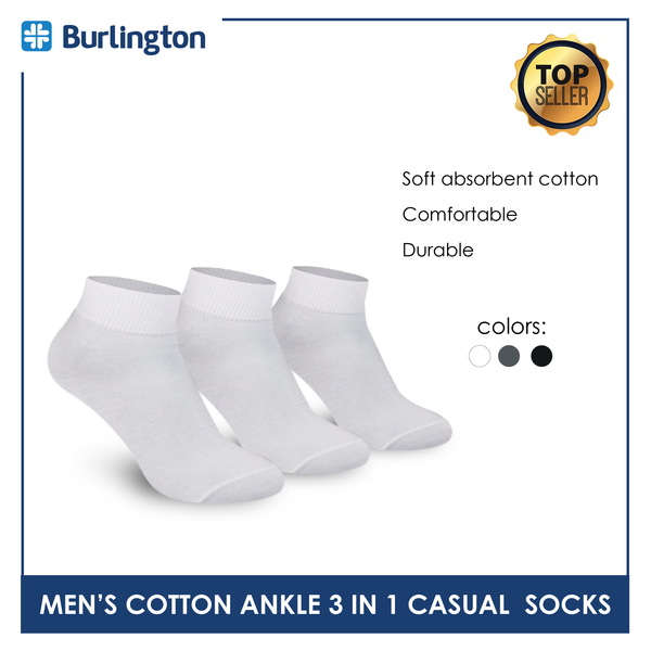 Burlington 142 Men's Cotton Ankle Casual Socks 3 pairs in a pack (4357829623913)