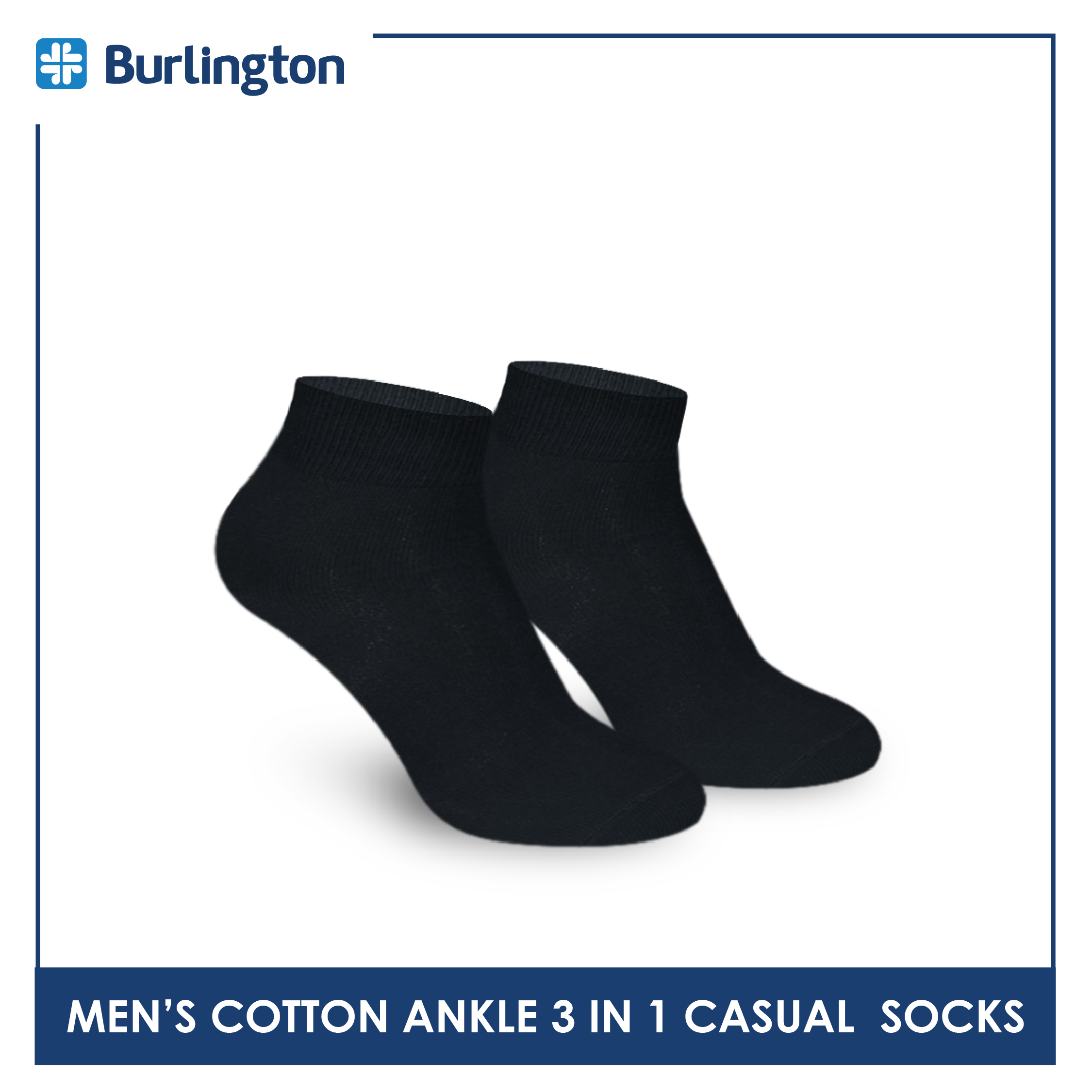 Burlington 142 Men's Cotton Ankle Casual Socks 3 pairs in a pack (4357829623913)