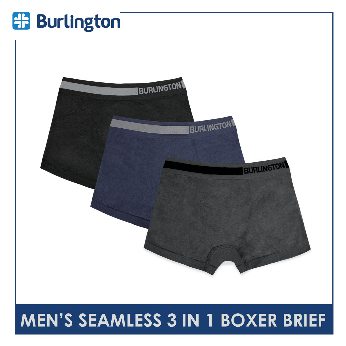 Burlington Men's Seamless Boxer Brief 3 pieces in a pack GTMBBG18