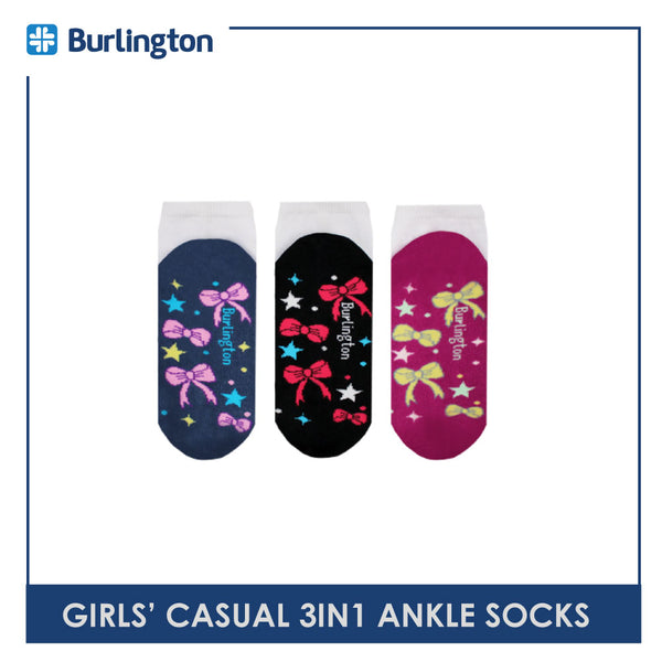 Burlington Girls' Children Cotton Ankle Lite Thin Casual Socks 3 pairs in 1 pack BGCKG50