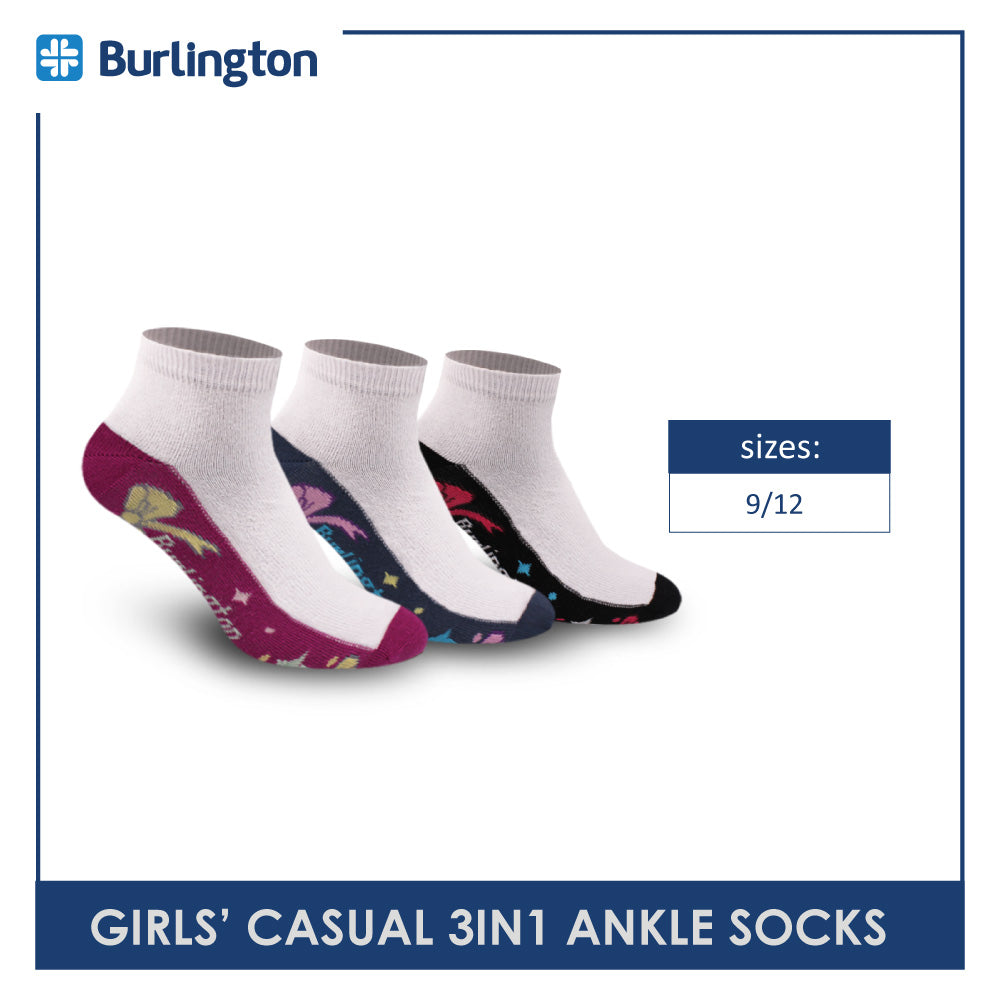 Burlington Girls' Children Cotton Ankle Lite Thin Casual Socks 3 pairs in 1 pack BGCKG50