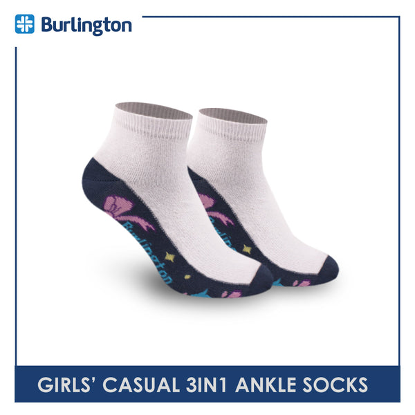 Burlington Girls' Children Cotton Ankle Lite Thin Casual Socks 3 pairs in 1 pack BGCKG50