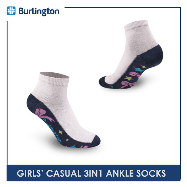 Burlington Girls' Children Cotton Ankle Lite Thin Casual Socks 3 pairs in 1 pack BGCKG50