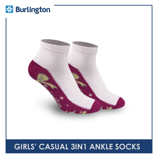 Burlington Girls' Children Cotton Ankle Lite Thin Casual Socks 3 pairs in 1 pack BGCKG50