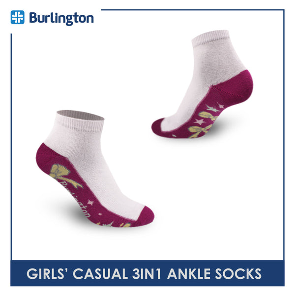 Burlington Girls' Children Cotton Ankle Lite Thin Casual Socks 3 pairs in 1 pack BGCKG50