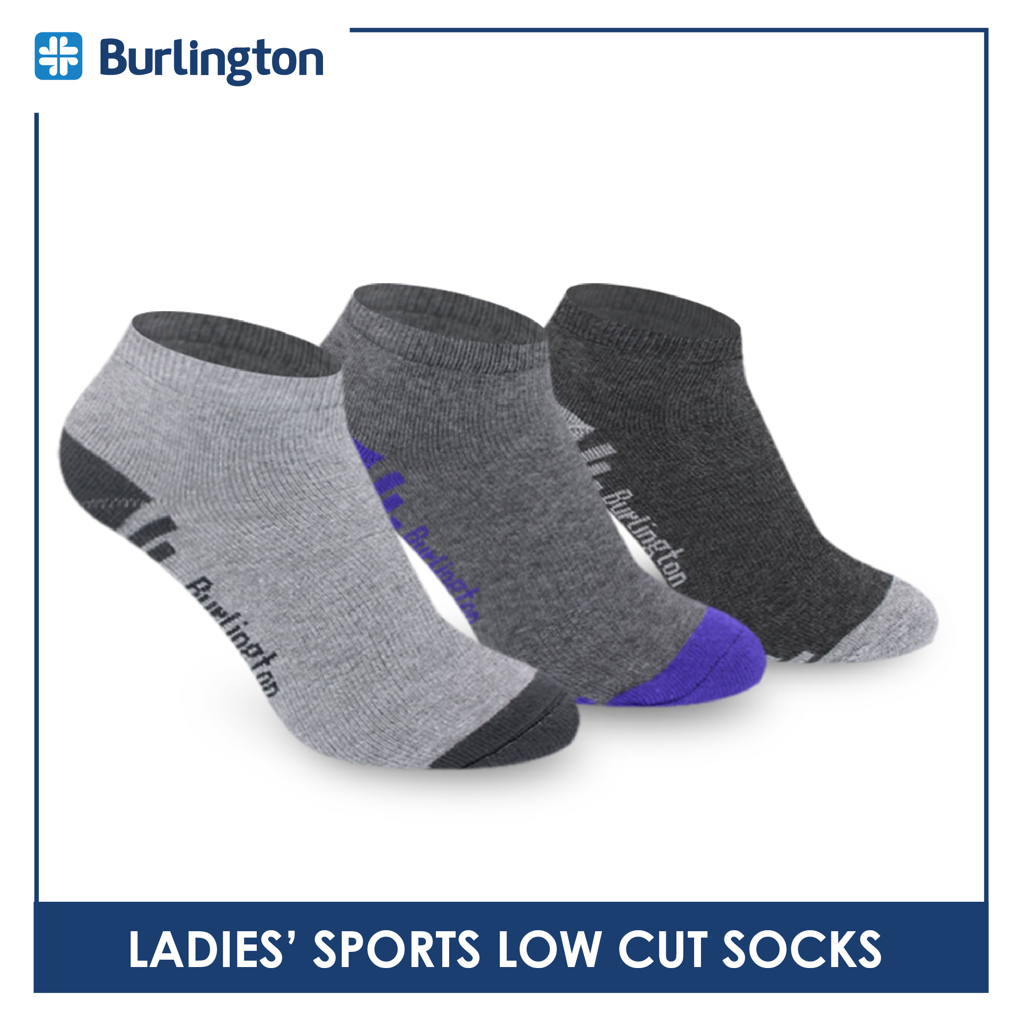 Burlington Ladies' Cotton Low cut Thick Sports Socks 3 pairs in a pack BLSS03 (Limited Time Offer) (6657183219817)