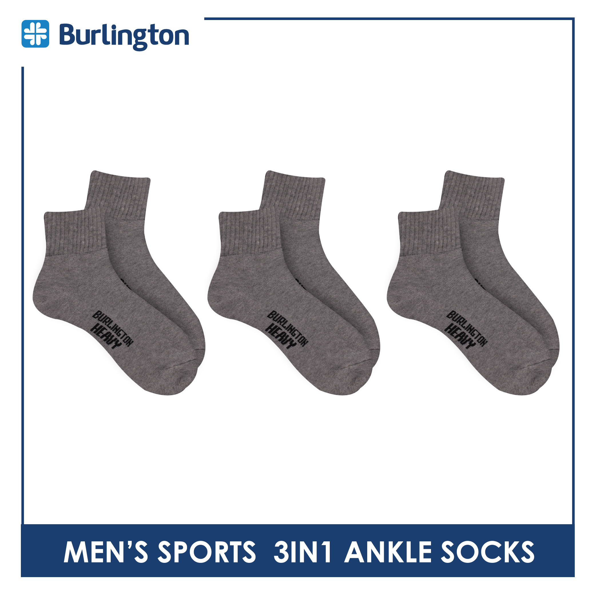 Burlington Men's OVERRUNS Cotton Thick Sports Socks 3 pairs in a pack BMSCO1 (6671269462121)