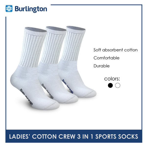 Burlington BLL-223 Ladies Cotton Crew Sports Socks 3 pairs in a pack (4773473288297)