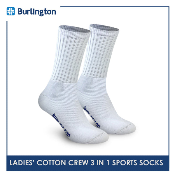Burlington BLL-223 Ladies Cotton Crew Sports Socks 3 pairs in a pack (4773473288297)