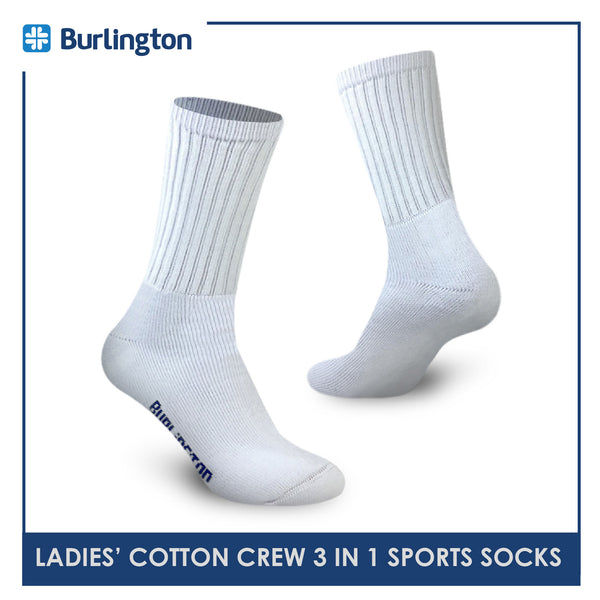 Burlington BLL-223 Ladies Cotton Crew Sports Socks 3 pairs in a pack (4773473288297)