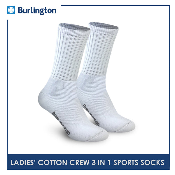 Burlington BLL-223 Ladies Cotton Crew Sports Socks 3 pairs in a pack (4773473288297)