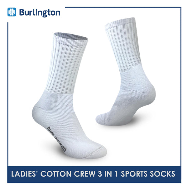 Burlington BLL-223 Ladies Cotton Crew Sports Socks 3 pairs in a pack (4773473288297)