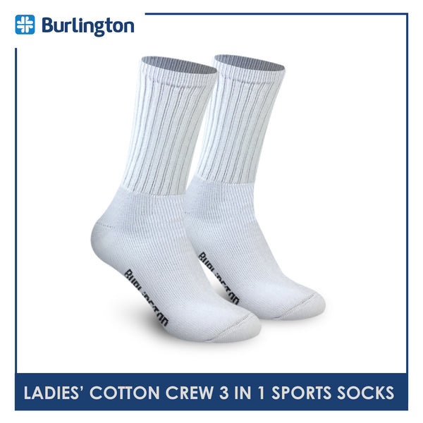 Burlington BLL-223 Ladies Cotton Crew Sports Socks 3 pairs in a pack (4773473288297)