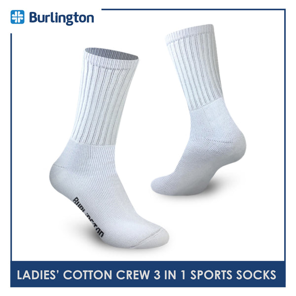 Burlington BLL-223 Ladies Cotton Crew Sports Socks 3 pairs in a pack (4773473288297)