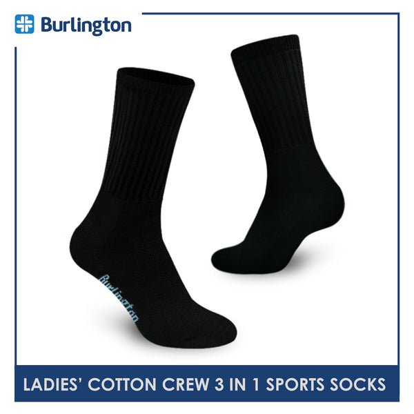 Burlington BLL-223 Ladies Cotton Crew Sports Socks 3 pairs in a pack (4773473288297)