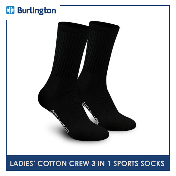Burlington BLL-223 Ladies Cotton Crew Sports Socks 3 pairs in a pack (4773473288297)