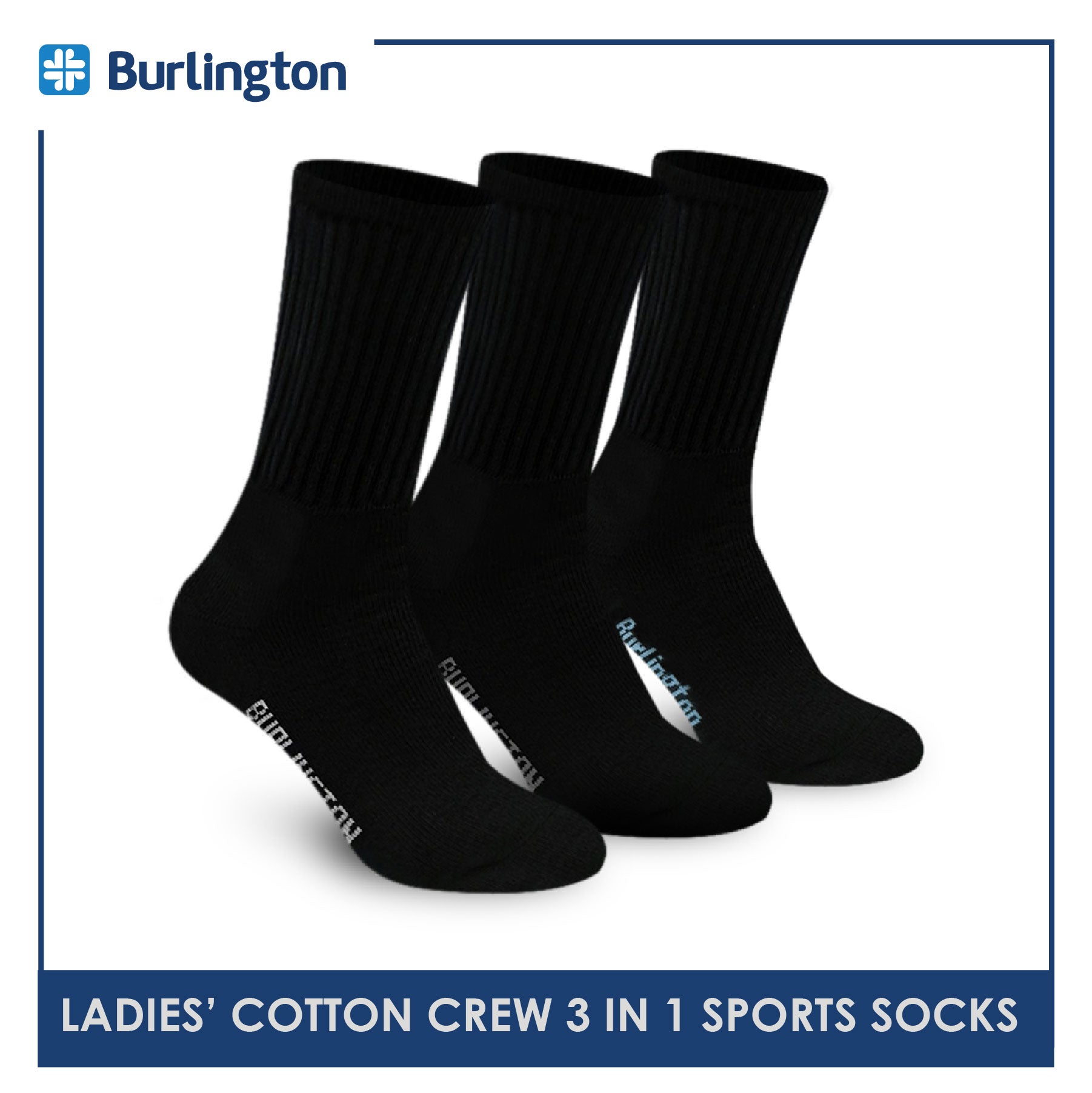 Burlington BLL-223 Ladies Cotton Crew Sports Socks 3 pairs in a pack (4773473288297)